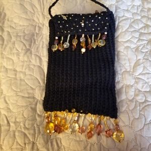 Boho Cross Body Bag Black knitting